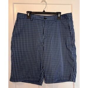 Adidas Mens Shorts Blue White Plaid Flat Front Zip Pockets SIZE 36